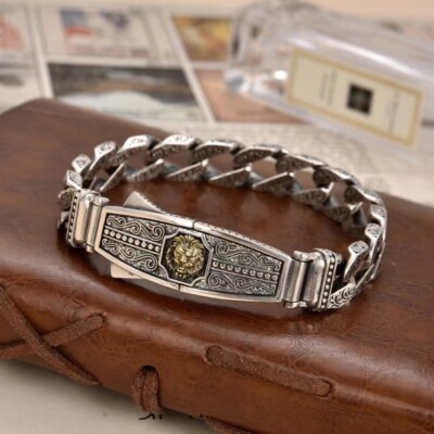 Hot Men's Gift Solid copper Heavy Thick Cuban Lion head Chain Retro Bracelet