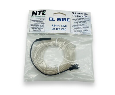 NTE Electronics 69-ELW2.3-TB EL Wire Trans Blue 2.3MM DIA 3M W/Pre-Wired Conn