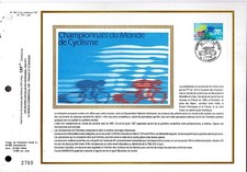 2590++FEUILLET CEF SUR  SOIE1er JOUR 1989 CHAMPIONNAT DU MONDE DE CYCLISME