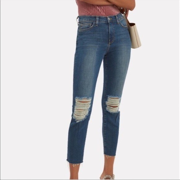 L'AGENCE El Matador French Slim Metallic Crop Skinny Jeans in Fremont/gold Glitter Coat , Size 26