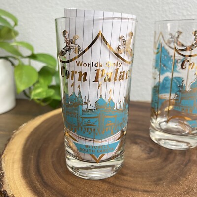 Worlds Only Corn Palace Advertisement Glass Cups, Mitchell, South Dakota Vintage
