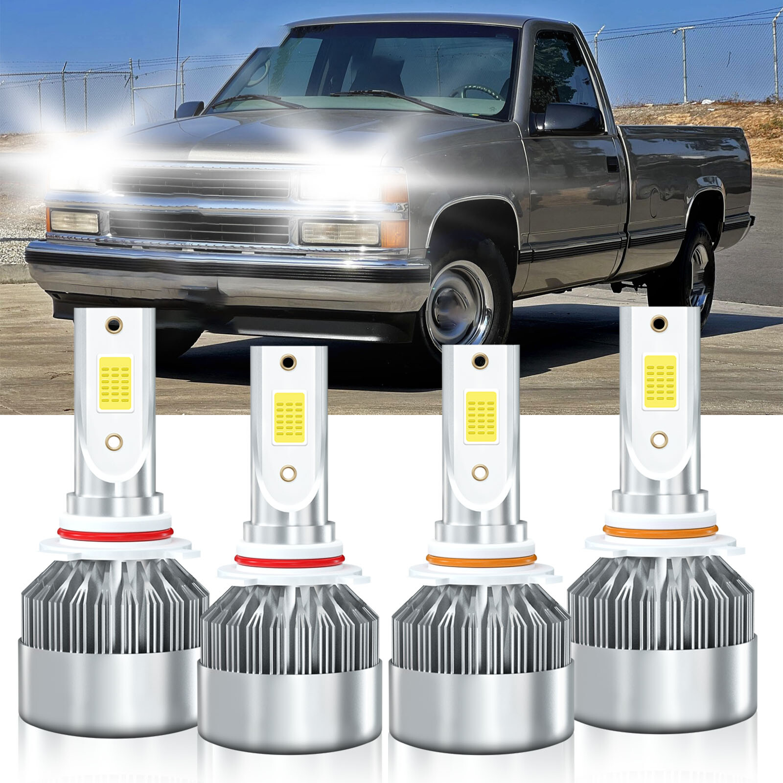 For GMC C1500 1988-1999 Combo 9005 9006 LED Headlight Bulbs High Low Beam Kit