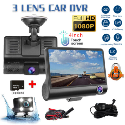 4''Camara De Seguridad 3 lens Dash Cam Para Carro Auto Delantero/Trasero/Interior