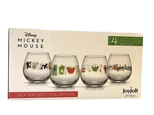 JOY JOLT DISNEY Limited Edition Drinking Glasses Set of 4 Mickey Minnie Pluto