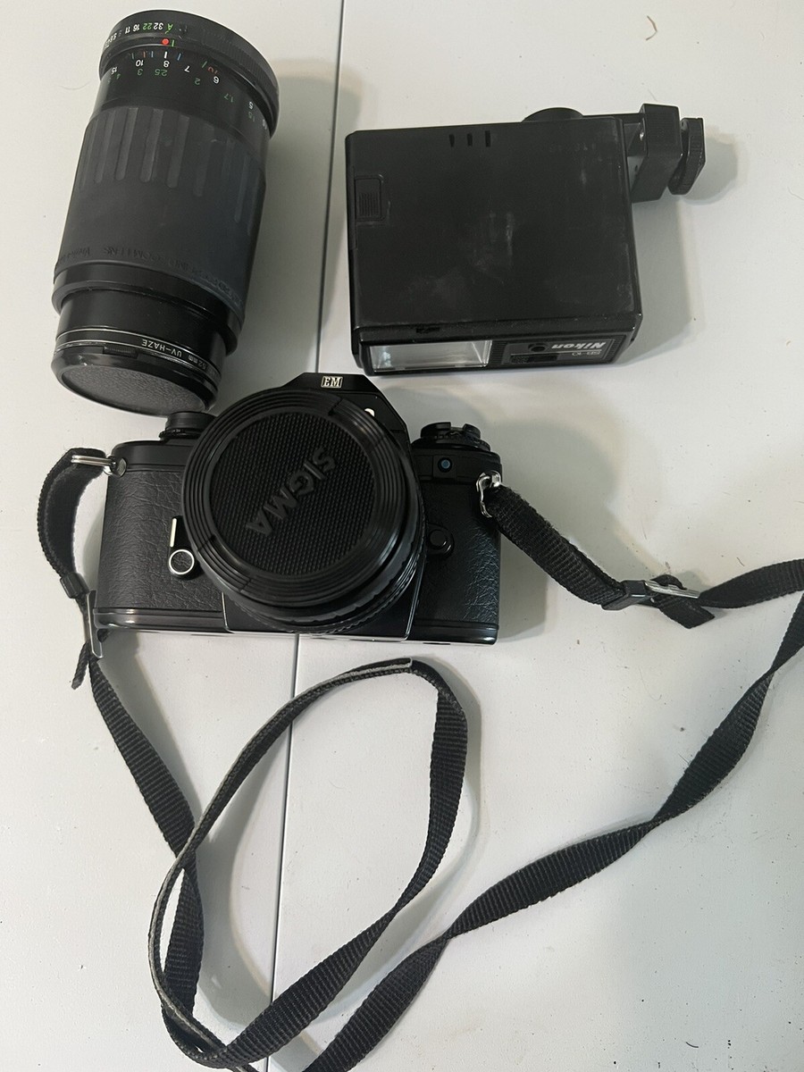 Nikon EM 35mm Camera Vivitar 70-210mm Lenses Sb-10 Flash Sigma  Mini-wide