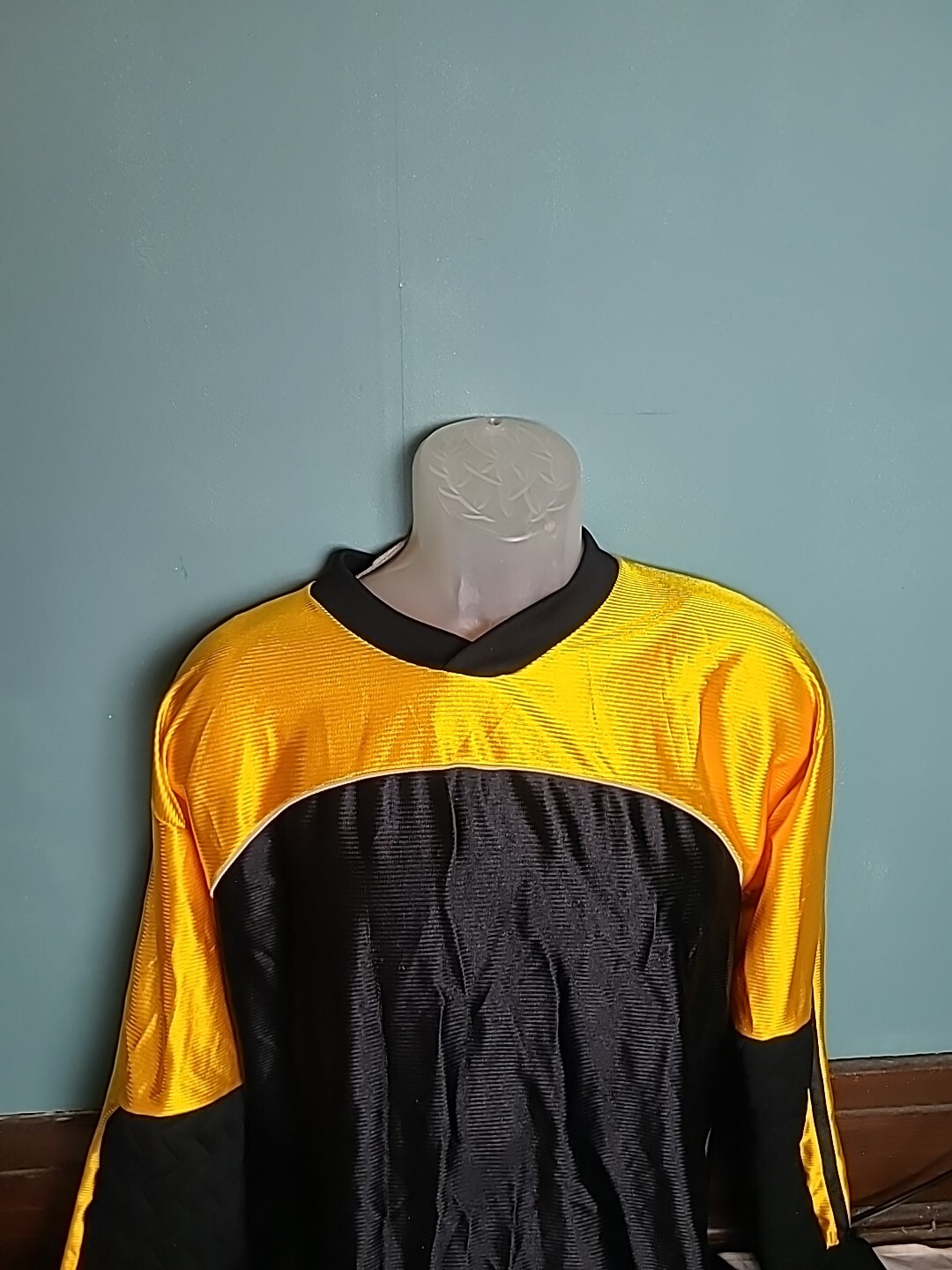 Vintage Soccer Goalkeeper Jersey Men's Size Large L Padded Elbows Black Gold #1