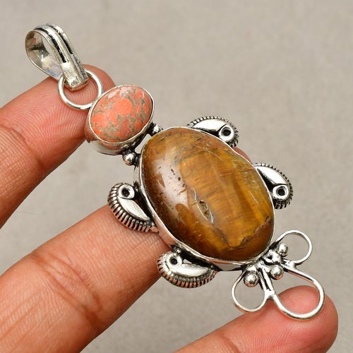 Pendentif Bijou Fait Main En Argent 925 Avec Pierre Ammonite Naturelle - Fait Main En Inde