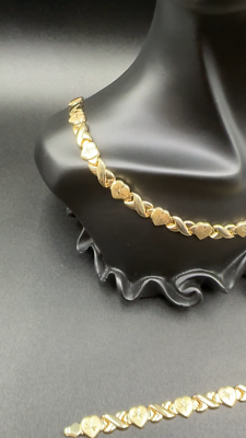 10K Real Gold Necklace Bracelet Set-Hugs Kisses and Hearts XoXo
