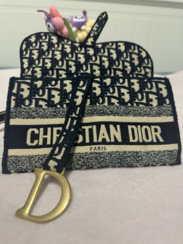 Authentic Christian Dior Saddle Slim Belt Pouch Logo Embroidered Oblique Canvas