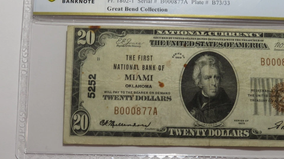 $20 1929 Miami Oklahoma OK National Currency Bank Note Bill Ch. #5252 VF25 PCGS - Image 3 of 4