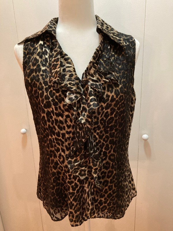 Dana Buchman Silk Leopard-Print Sleeveless Blouse - Size 6 - New