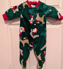 Carter's 0-3M Green Christmas Animal Print Footed Zip Fleece Coverall