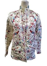 Vintage 1960s Chinese Silk Embroidered Bird Jacket Ivory Frog Closures 4 EU36
