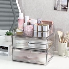3-Tiers Makeup Organizer with Drawer, Stackable Skincare Storage Box for Vani...
