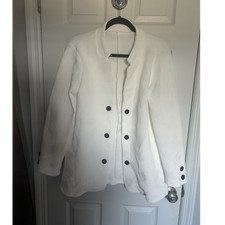 Women s White Solid Mid-Length Nylon Button-Front Jacket Long Sleeve 11/12