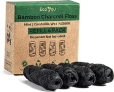 Bamboo Charcoal Dental Floss - Mint Flavor - 4 Refills Pack - Vegan  Biodegrad