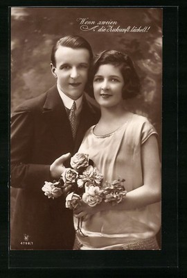 Photo Postcard RPH No. 4798/1: Couple in love stands happily together when two  