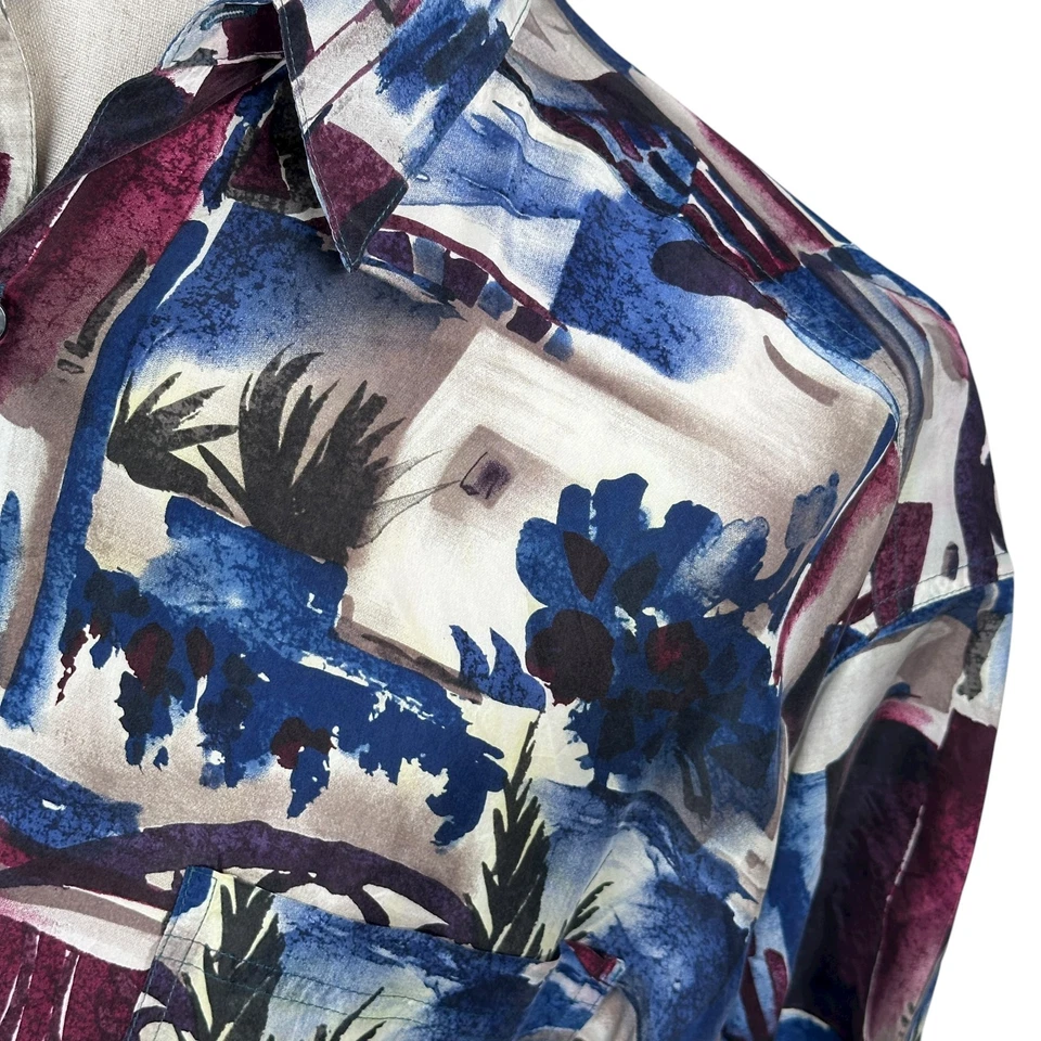 Vintage Structure Hawaiian Silk Shirt Men’s Large Multi Abstract Tropical Button - Image 3 of 4