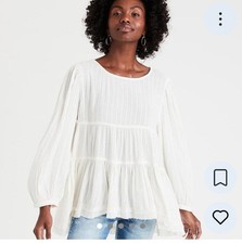 American Eagle Babydoll Tiered Ruffle Cotton Top XS Cottage Prairie Boho