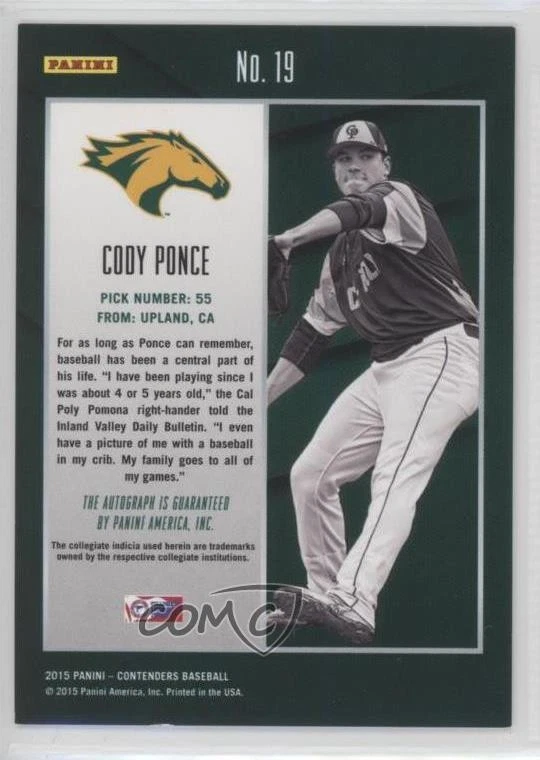 2015 Contenders College Draft Ticket /99 Cody Ponce (Ball in Hand Blue Ink) Auto - Image 2 of 2