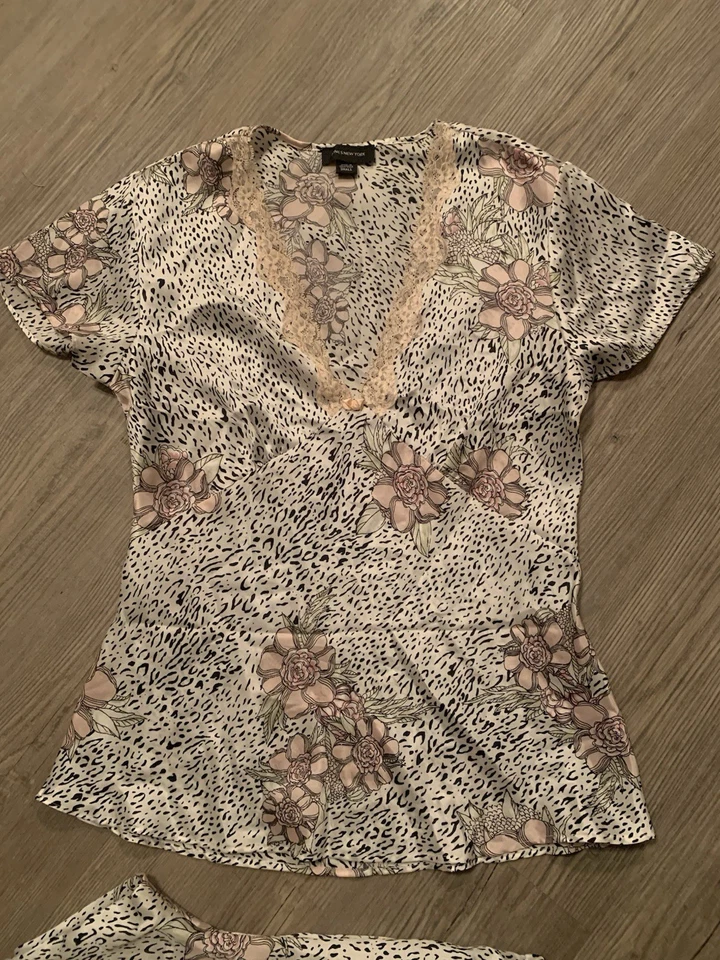 Vtg Y2K Jones New York Satin Top Pants Two Piece Pajama Set Sz S Cheetah Print - Image 2 of 4