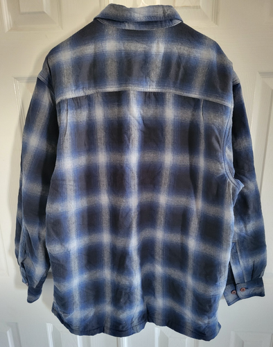 RedHead Men's Size L Fleece-Lined Flannel Plaid Long-Sleeve Shirt, Blue Ombre - Picture 2 of 8