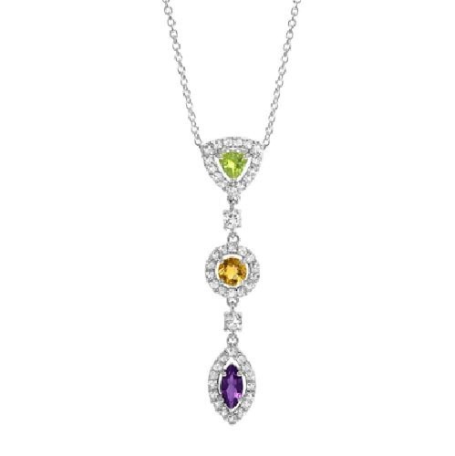 Dangle Pendant with Genuine Amethyst, Citrine and Peridot