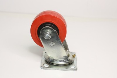 Penn-Elcom 4'' x 2'' Swivel Caster Wheels Red Polyurethane Plate Mount Heavy Duty