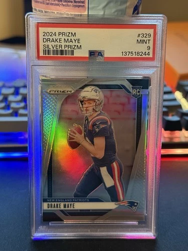 2024 Panini Prizm Drake Maye #329 Silver Prizm Rookie RC PSA 9 Mint Patriots