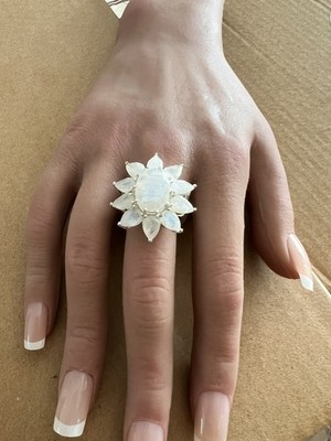 Handgefertigter Ring Sterlingsilber Regenbogen Mondstein Größe N