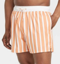 NEW Goodfellow  Co. Men's 5" Orange Striped Swim Trunks Size Large