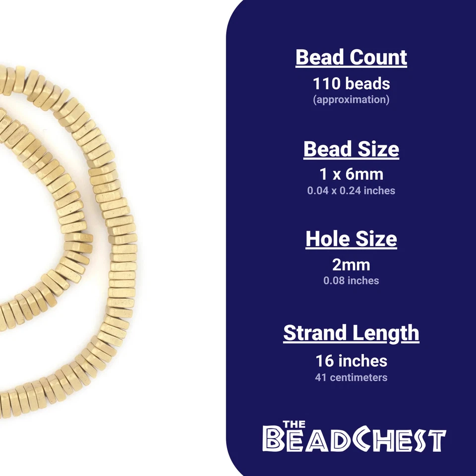 Faceted Gold Triangle Heishi Beads 6mm Unusual Brass Large Hole 16 Inch Strand - Image 4 of 4