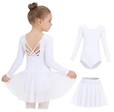 Dance Ballet Leotards for Girls Toddler Skirt 10-12 Years White Long Sleeve