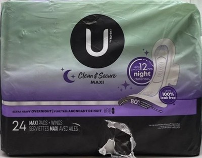 U By Kotex Clean & Secure Maxi Extra Heavy Overnight 24 Maxi Pads
