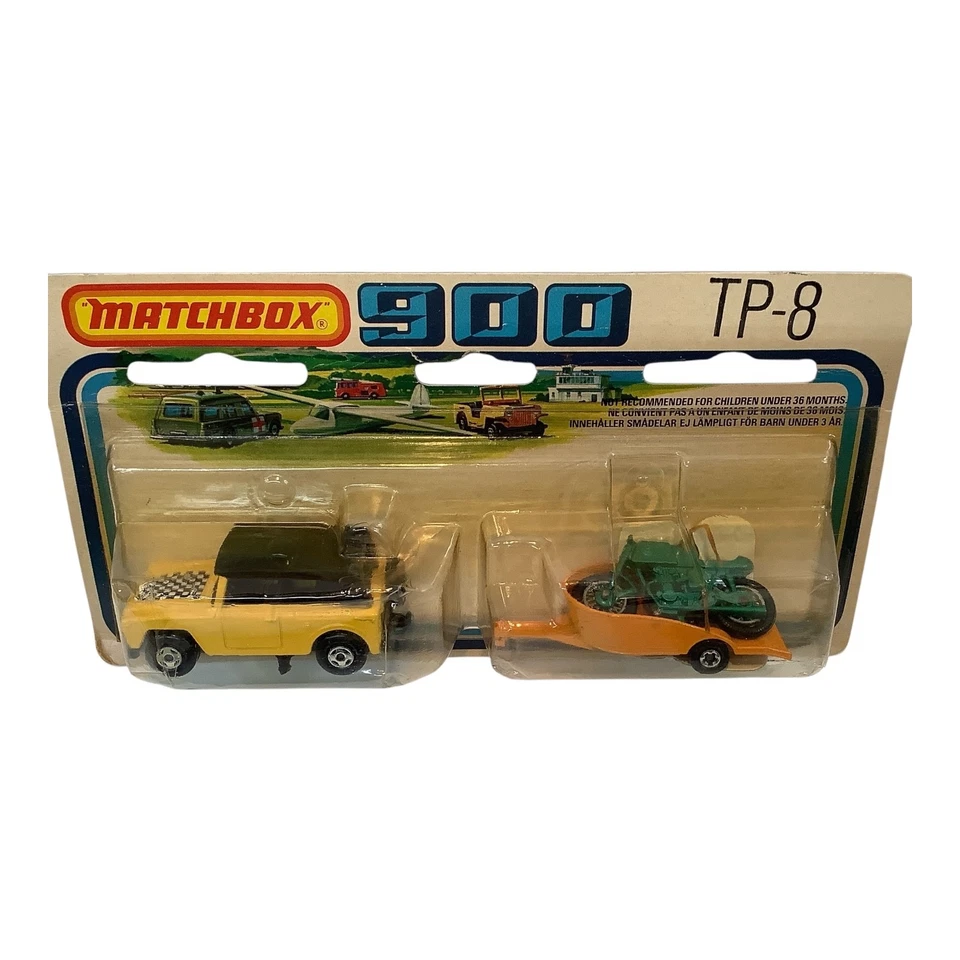 Matchbox 900 TP-8 Field Car Yellow Honda Motorcycle & Trailer 2 pk. Lesney Boxed - Image 2 of 4