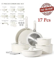 Carote 17 Pcs Pots & Pans Nonstick Granite Induction Kitchen Cookware Sets White