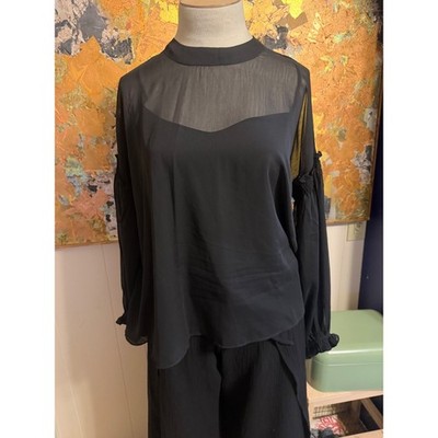 Calista Black Sheer Overlay Blouse Size Medium Flowy Chiffon Layered Top M