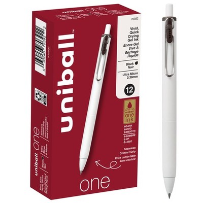 Uniball One Gel Pen 12 Pack; 0.38mm Ultra Micro Black Pens; Gel Ink Pens | Of...