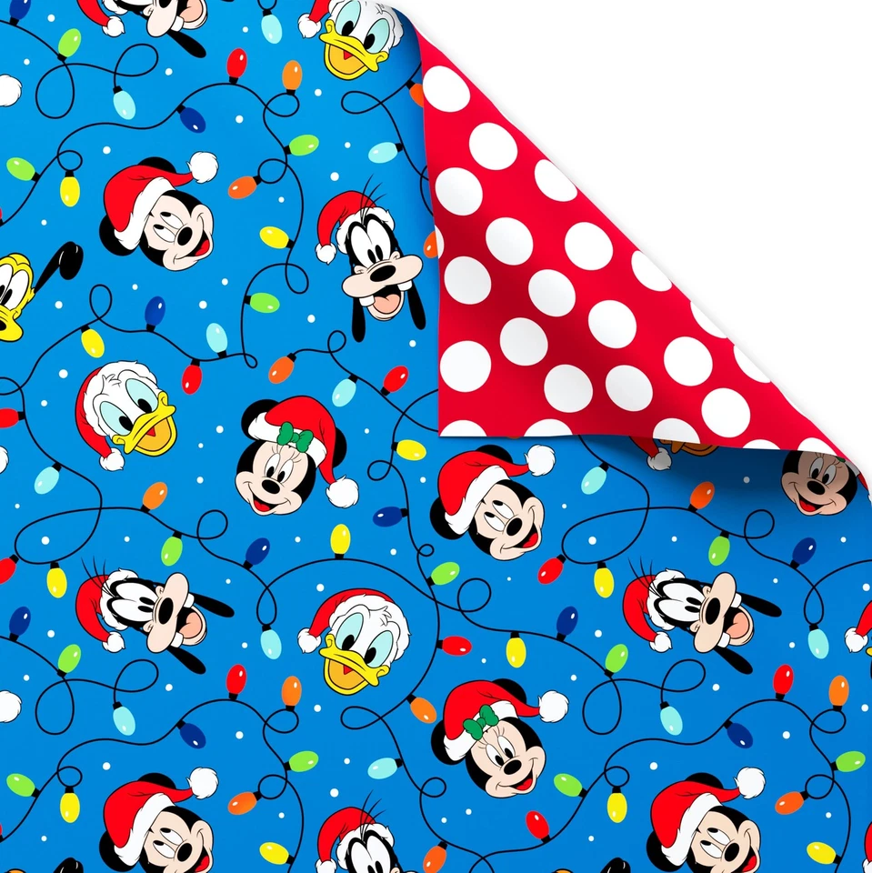 Disney Рождественская Упаковка Бумага Рулон с Микки, Красный и Синий Праздничный Подарок С... - Изображение 2 из 4