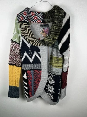 Cardigan Zippé À Motif Patchwork Multicolore Desigual, Taille L Tendance - Photo 1/4