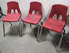 3Vintage Red Resin Plastic Stacking Metal Leg Desk Chair School Chair Child 13in