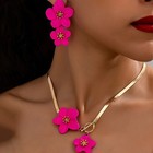 Women's Rose Red Elegant Flower Pendant Necklace Earrings Jewelry Set Alloy