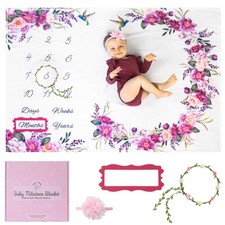 Monthly Milestone Blanket for Baby Girl - 60"x40" - Wrinkle Free Baby Age Mon...