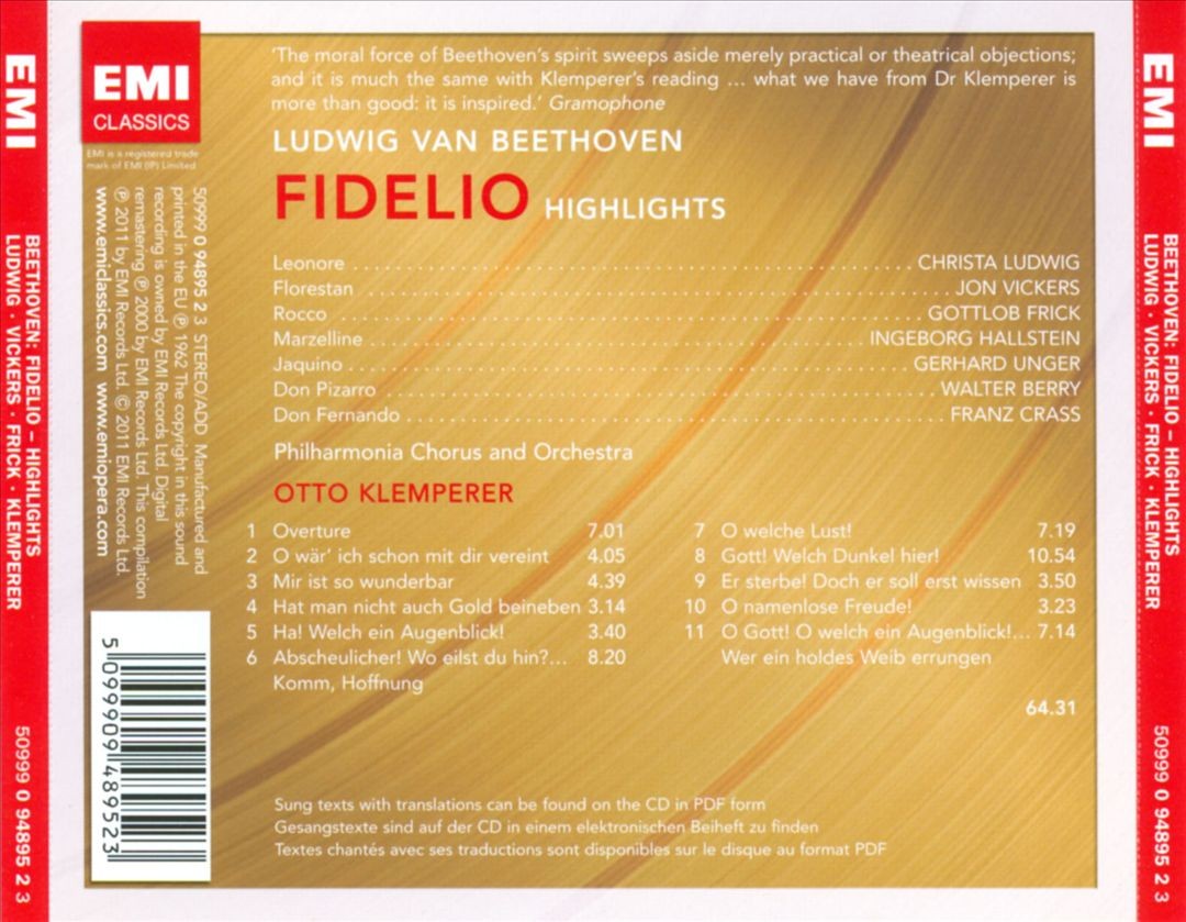 Otto Klemperer Beethoven: Fidelio [Highlights] New Enhanced Cd