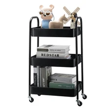 3 Tier Rolling Cart Metal,File and Art Cart with Wheels,Storage Shelf Organiz...
