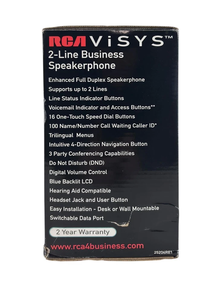 NEW - RCA ViSys 25204RE1 2-Line Corded Business Full Duplex Speakerphone - Image 3 of 3
