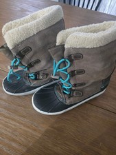 Kids Thermolite Winter Snow Boots Brown/Blue Laces Faux Fur Lining