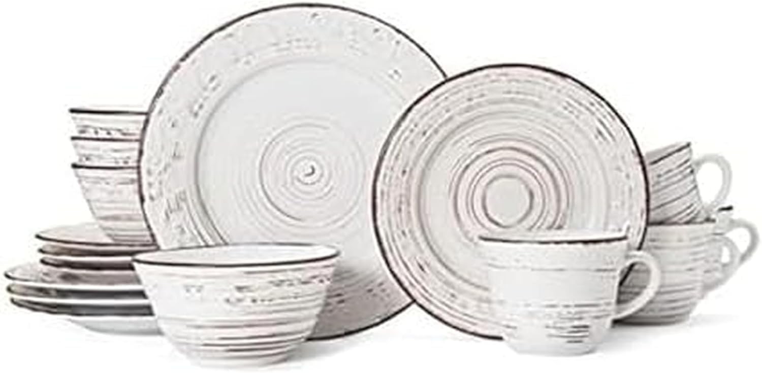 Pfaltzgraff Trellis White 16-Piece Stoneware Dinnerware Set,