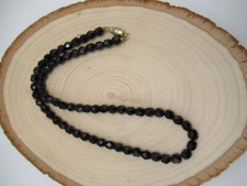 Antique Black Jet Mourning necklace hand strung faceted beads clear crystal 16"