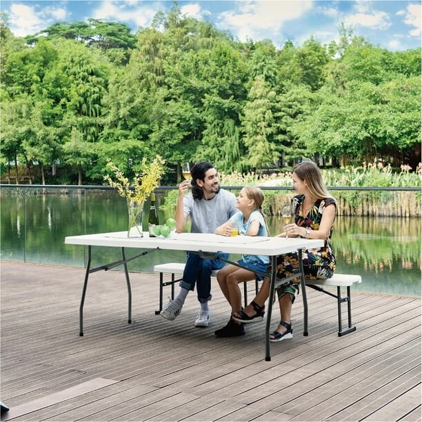 Mainstays 6 Ft Fold-in-Half Table - White Granite - Image 3 of 4